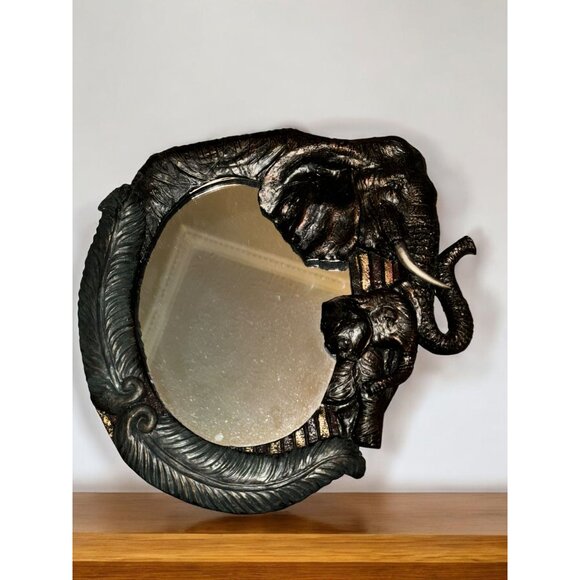 African Elephant-Inspired Decorative Mirror With Carved Frame - Picture 2 of 6